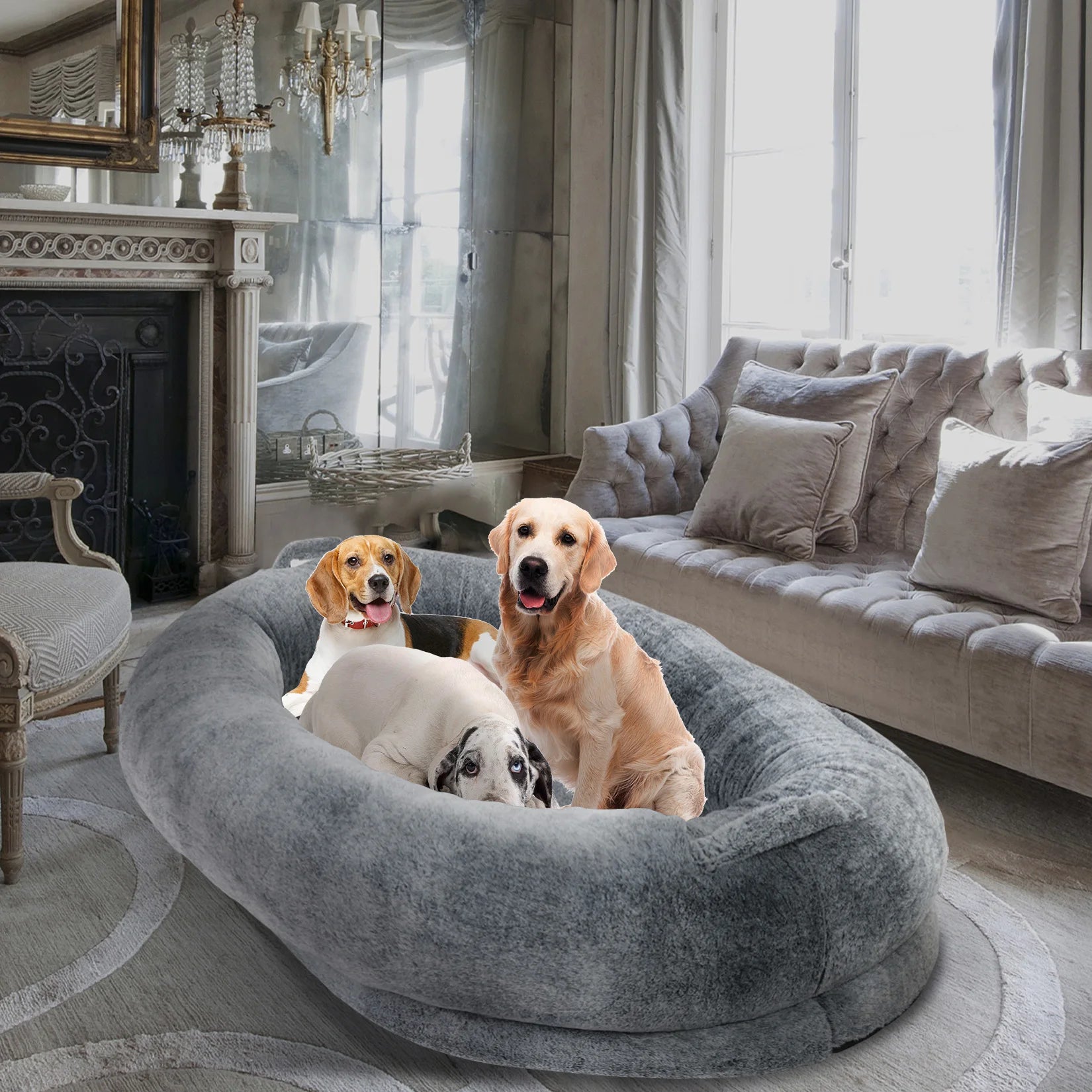 OEM Dog Bed Giant Beanbag Washable Fur Cover Blanket Gray Large