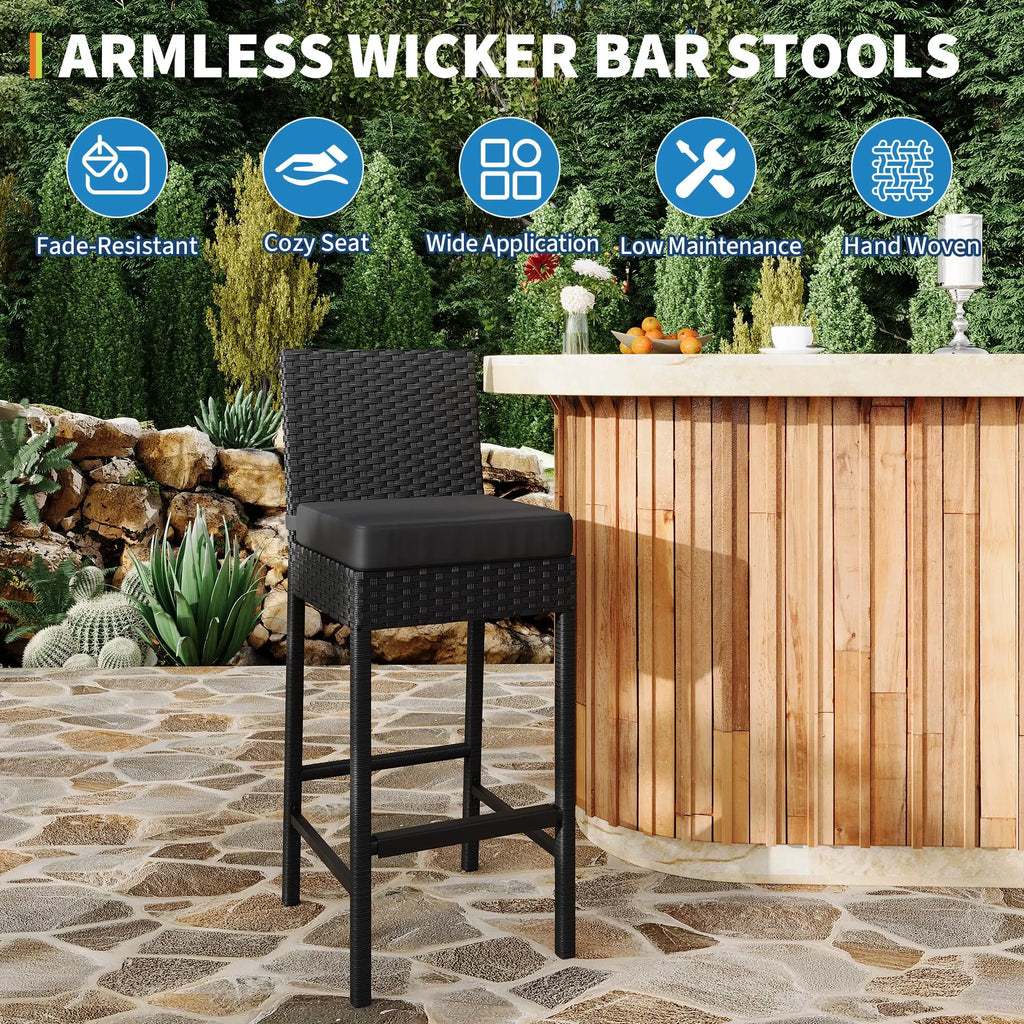 Patio Barstools Set of 2 - Armless - Black/Grey