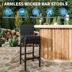 Patio Barstools Set of 2 - Armless - Black/Grey