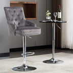 Swivel Bar Stool – Adjustable - Grey Velvet - 1 pcs