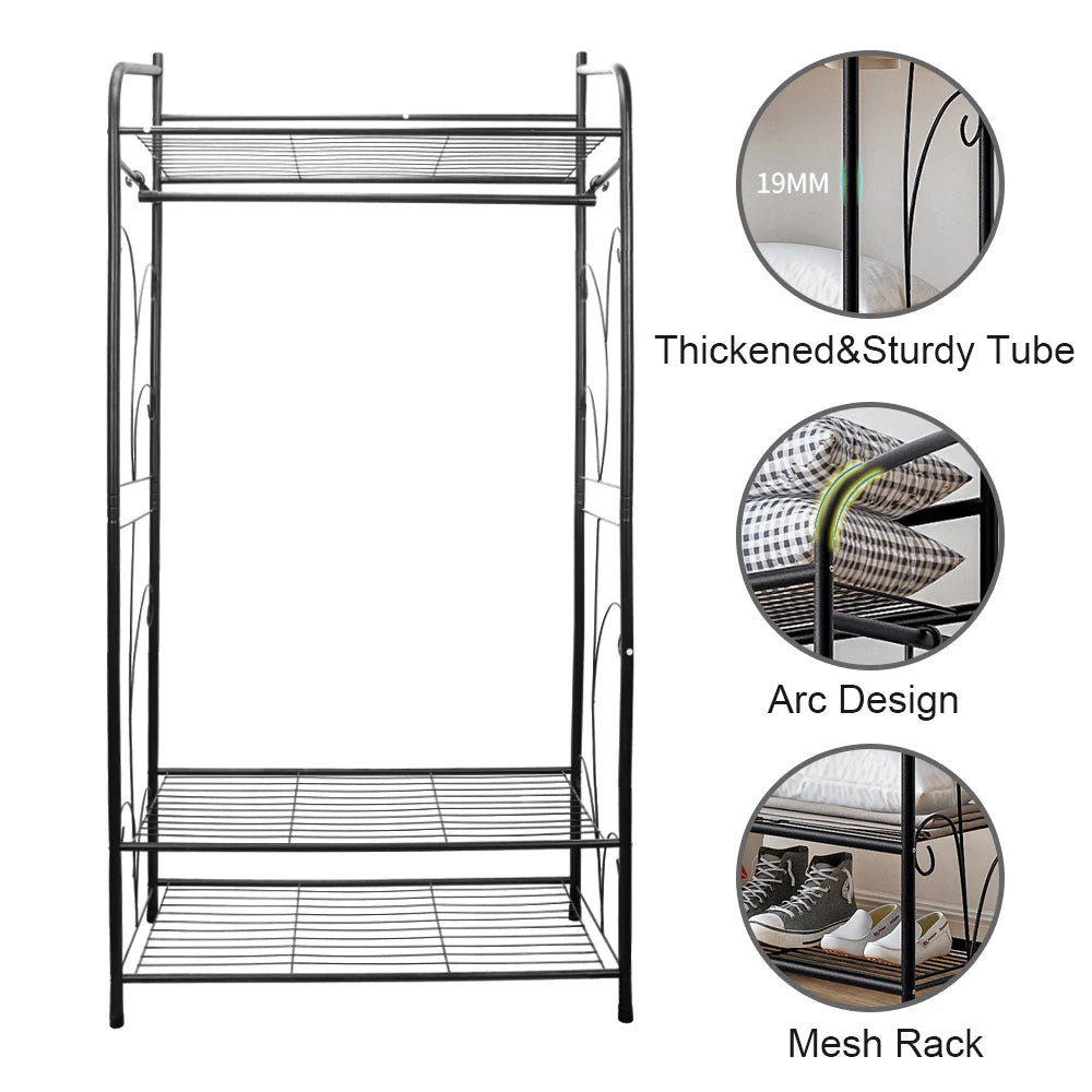 OEM Clothes Rack Heavy Duty Metal Frame Hanging Rail Black