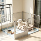 OEM Acrylic Dog Playpen 8 Panels Waterproof Pad Silver 120x120x61cm