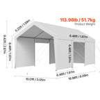 OEM Portable Carport Canopy Removable Sidewalls Zipper Door White 12x20ft