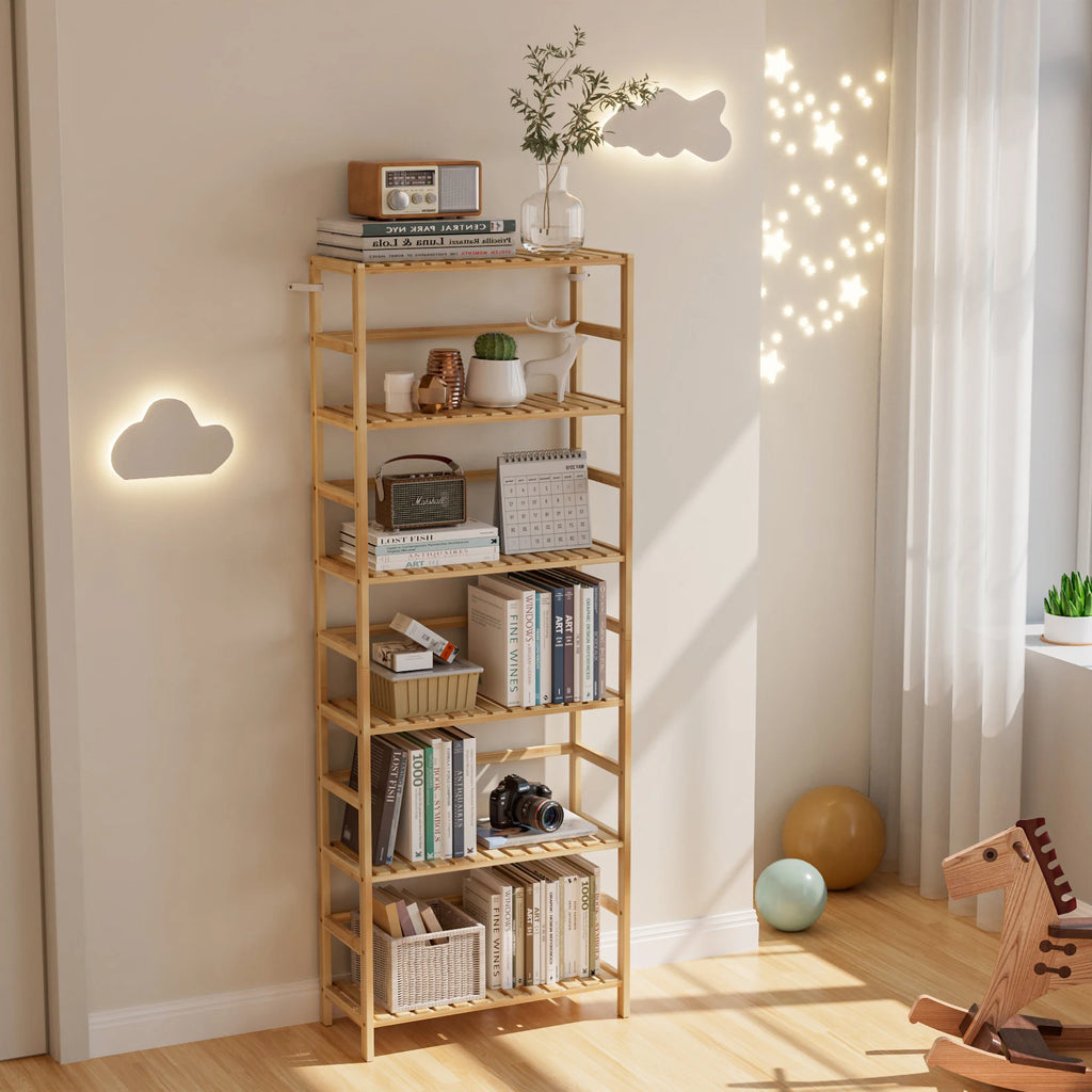 Bamboo 6-Tier Shelving Unit - Natural Wood