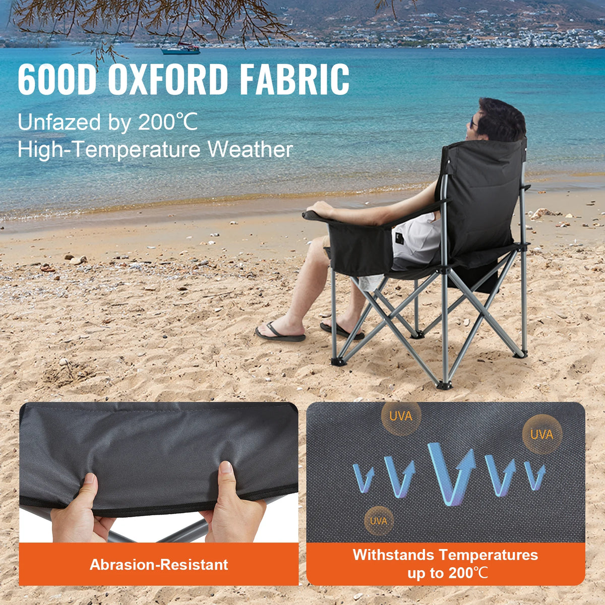 OEM Portable Folding Camping Chair Cup Holder Grey 98x63x99cm