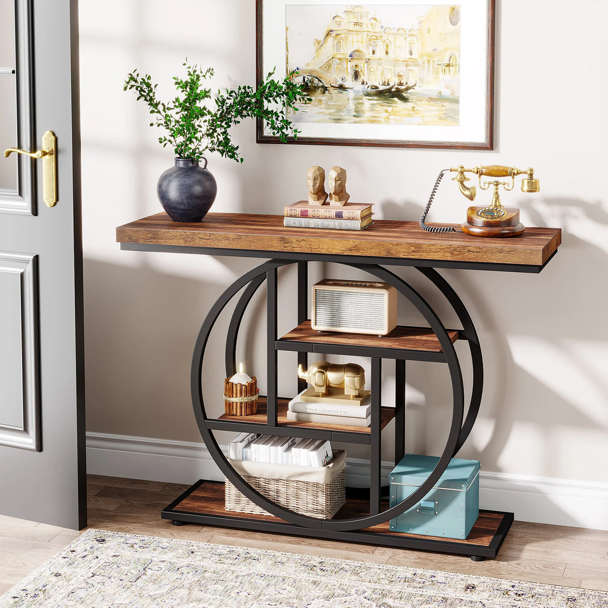 OEM Console Table 4-Tier Storage Black