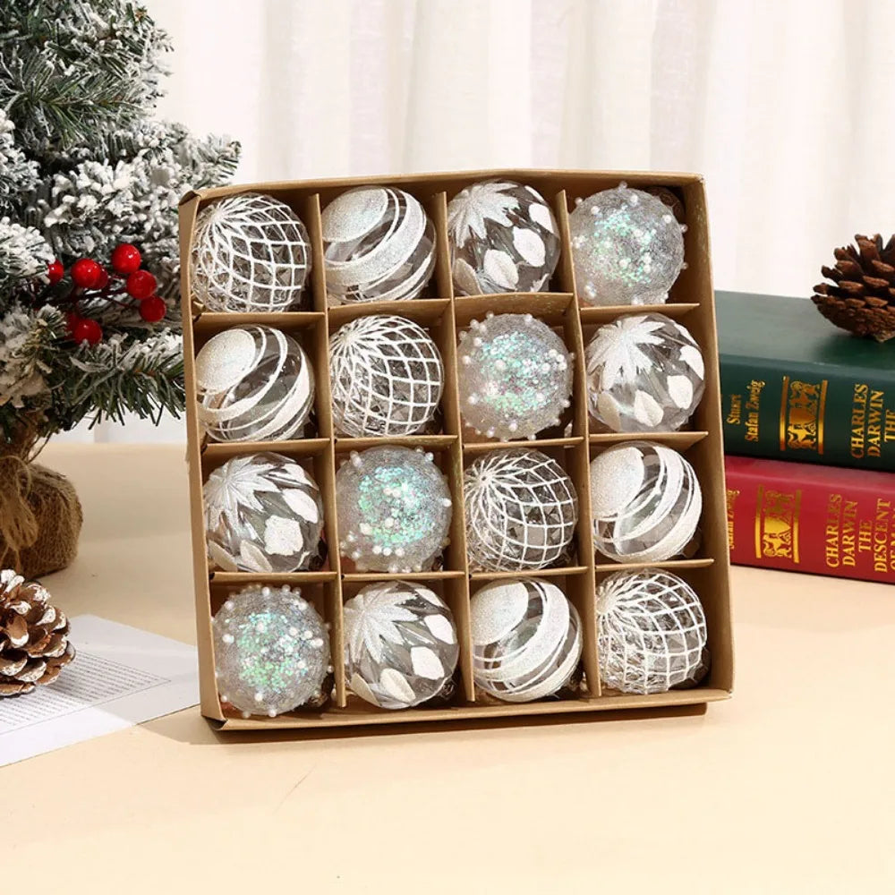 OEM Christmas Ball Ornaments Glitter Electroplated Plastic Xmas Tree Hanging Baubles White 6cm 16 Pack