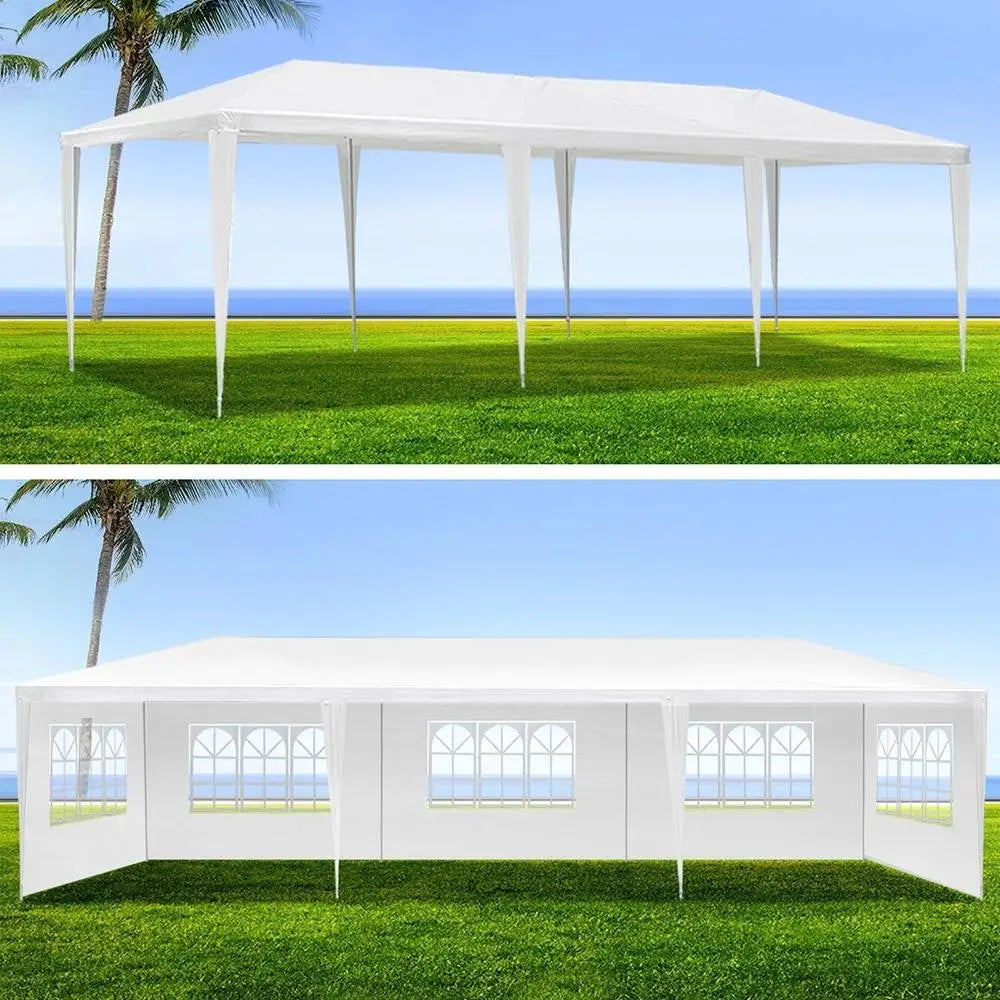 OEM Outdoor Marquee Gazebo Party Tent with 5 Removable Window Side Panels Steel Frame White 3x9m