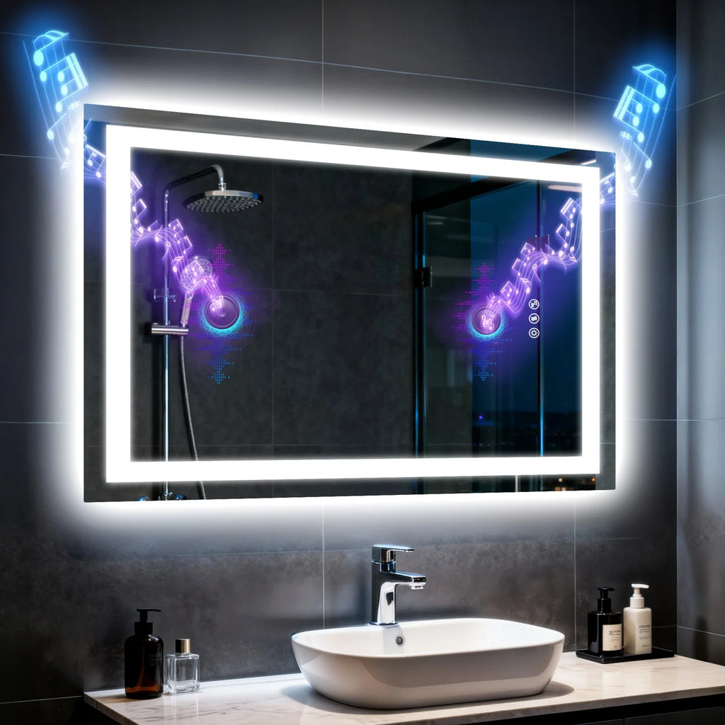OEM Bathroom Mirror LED Backlit Bluetooth Speaker Silver