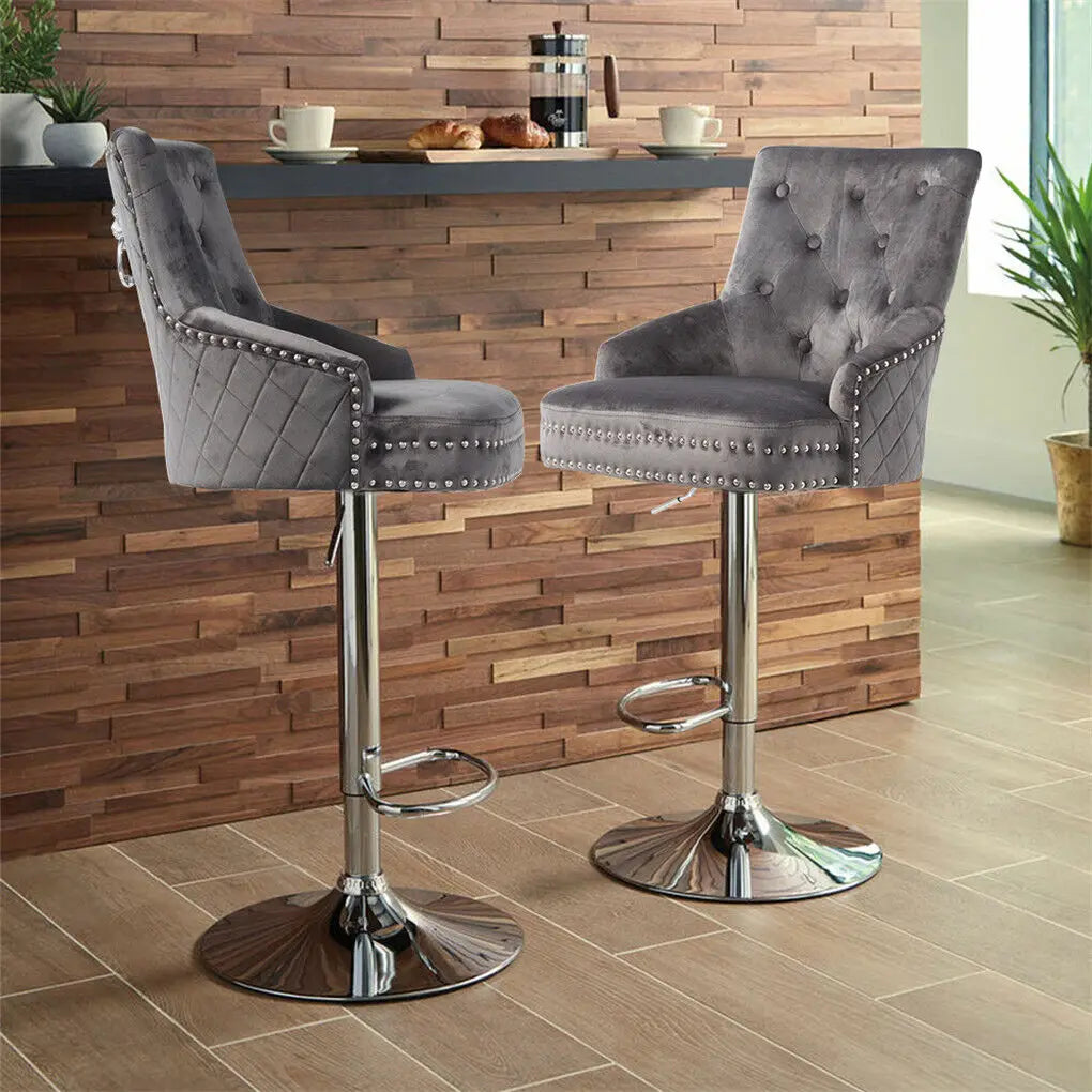 Swivel Bar Stool – Adjustable - Grey Velvet - 1 pcs