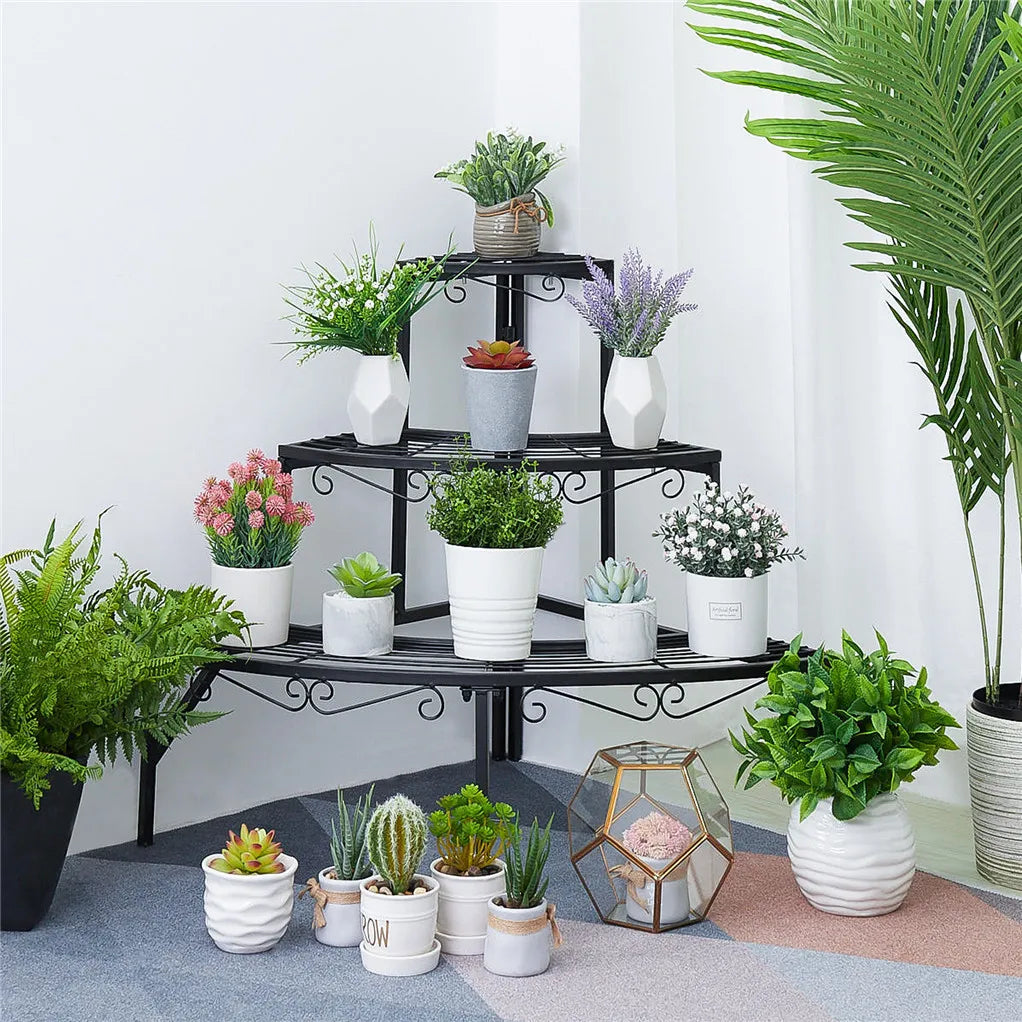 OEM Plant Stand 3-Tier Quarter Round Metal Corner Shelf