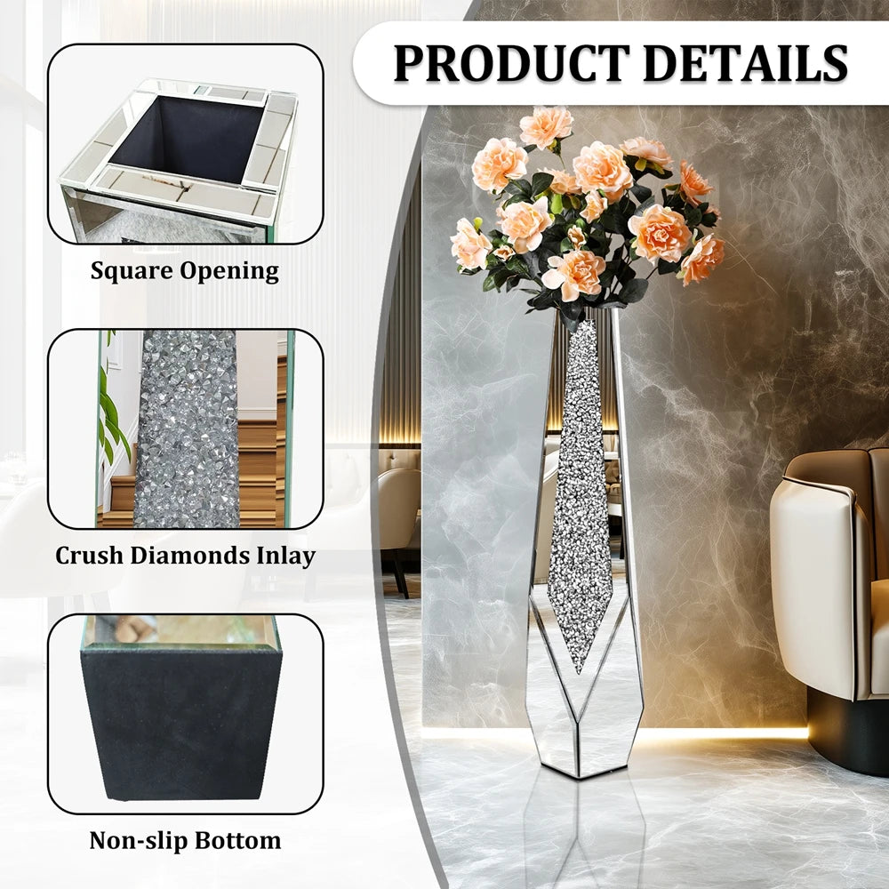 OEM Floor Vase Crushed Diamond Mirrored Design White Large