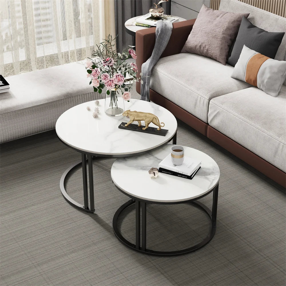 OEM Coffee Table Set 2 Piece Sintered Stone Black/White