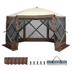 OEM Pop Up Gazebo Screen Tent 6-Sided Privacy Panels Brown 11.5x11.5x7.5ft
