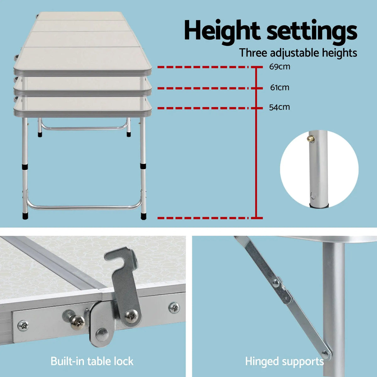 OEM 7 Piece Folding Camping Table Chair Set Aluminium 240 × 60 ×69cm