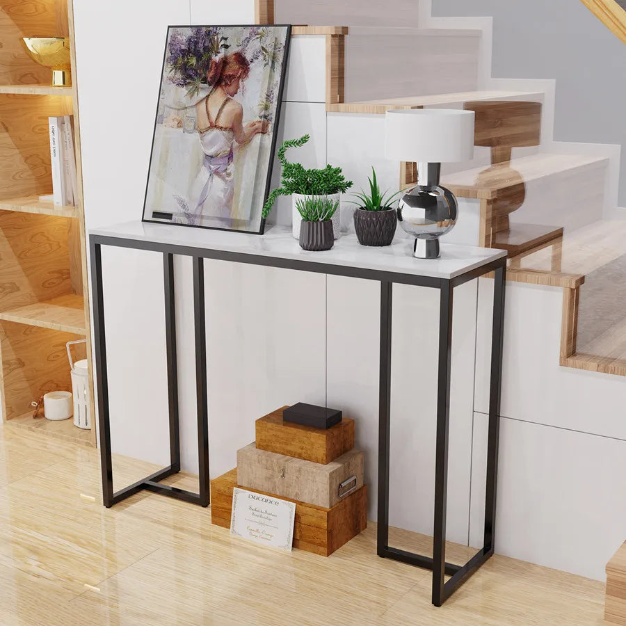 OEM Console Table Sintered Stone Top Metal Frame Black/White