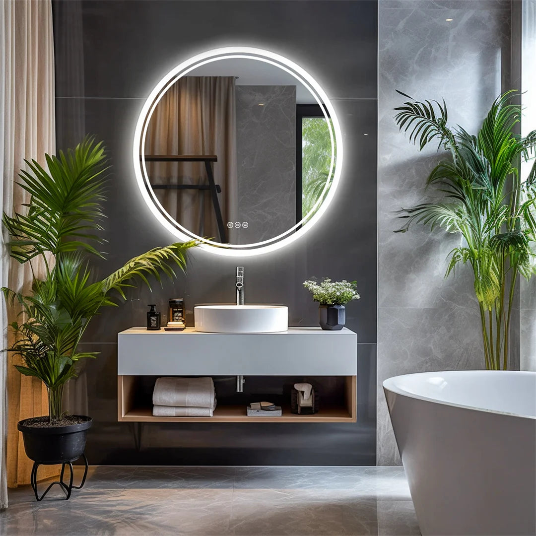 OEM Bathroom Mirror Round LED Touch Sensor Silver