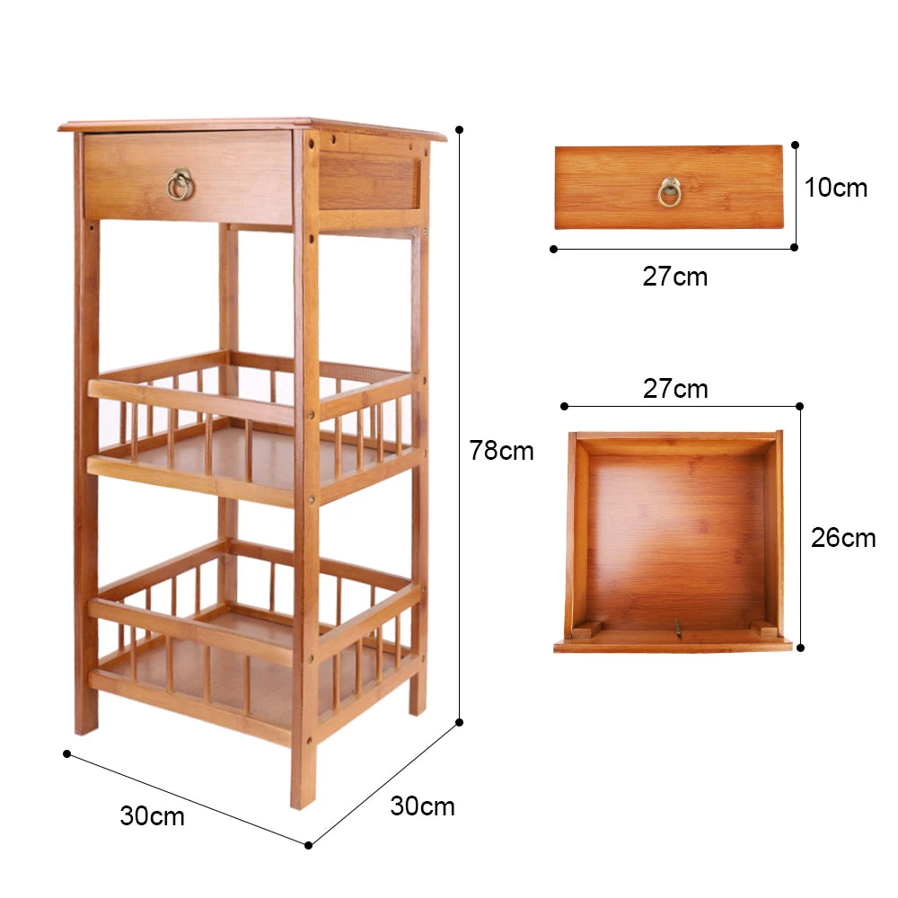 Bamboo Bedside Table with Drawer and Shelves – Light Brown
