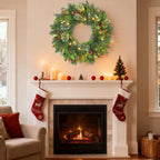 OEM Pre-Lit Christmas Wreath 50 Warm White LED Pine Cones Green 24 Inch