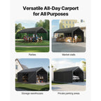 OEM Portable Carport Canopy Removable Sidewalls Zipper Door Gray 10x20ft