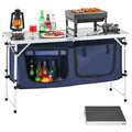 OEM Folding Camping Kitchen Table Storage Compartments Blue 120x49x70cm