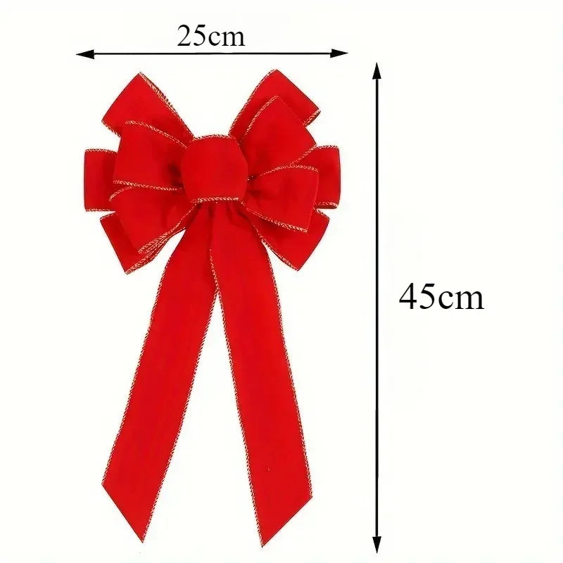 OEM Christmas Bow Velvet Glitter Edge Red 30x24cm