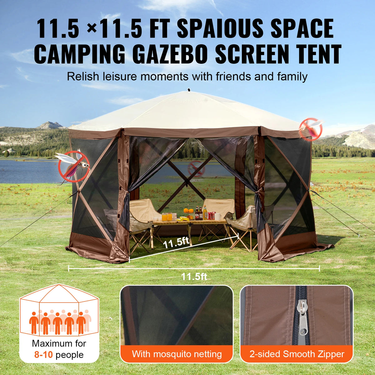 OEM Pop Up Gazebo Screen Tent 6-Sided Privacy Panels Green 12x12ft