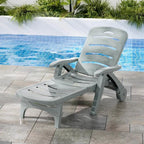 OEM Folding Sun Lounger Chair with Wheels 5-Position Adjustable Outdoor Recliner Grey 186x75.5cm