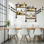 OEM Wall Wine Rack Industrial Pipe Shelves Glass Holder Black