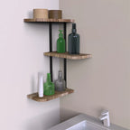 OEM Corner Shelf 3-Tier Wall Mounted Pine Wood Metal Brown
