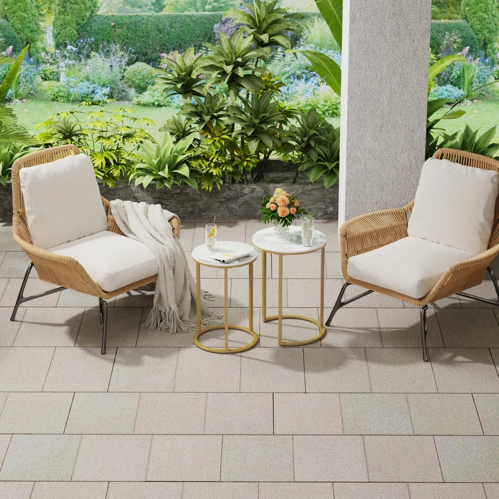 OEM Side Tables Set Of 2 Sintered Stone Top White/Gold