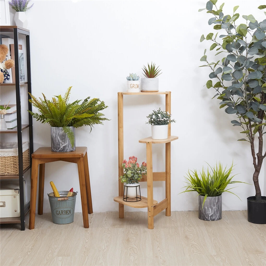 OEM Plant Stand 3-Tier Bamboo Shelf Corner Natural