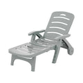 OEM Folding Sun Lounger Chair with Wheels 5-Position Adjustable Outdoor Recliner Grey 186x75.5cm