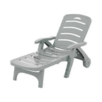 OEM Folding Sun Lounger Chair with Wheels 5-Position Adjustable Outdoor Recliner Grey 186x75.5cm