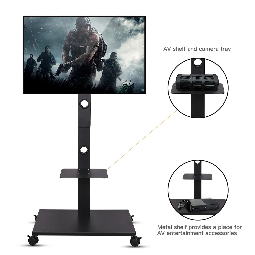 OEM TV Stand Height Adjustable Rolling Tilting Black 32-65 Inch