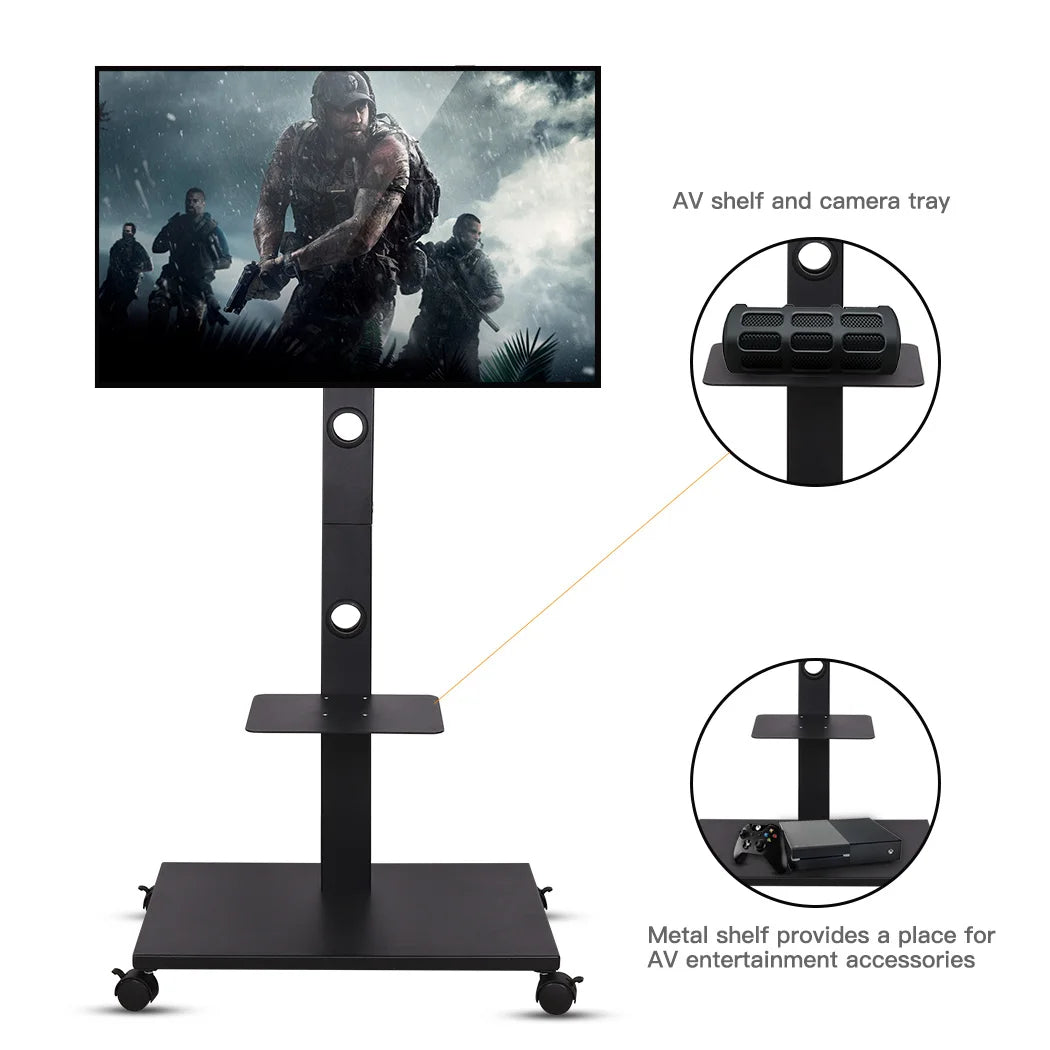 OEM TV Stand Height Adjustable Rolling Tilting Black 32-65 Inch
