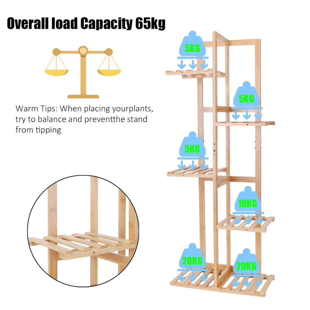 OEM Plant Stand 5-Tier Bamboo Indoor Outdoor Natural 40x20.2x102cm