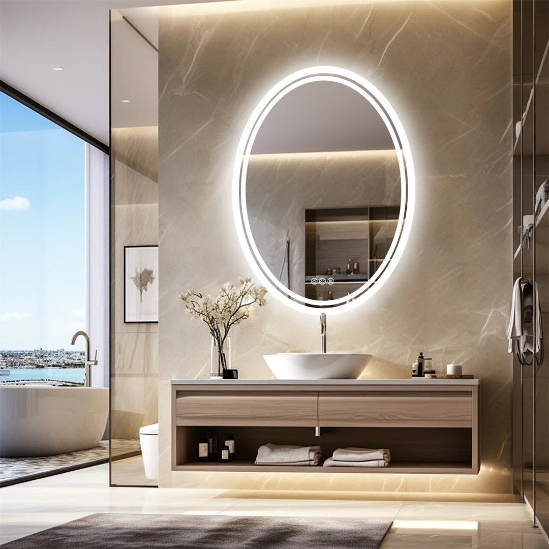 OEM Bathroom Mirror Oval LED Backlit Wall Mounted White