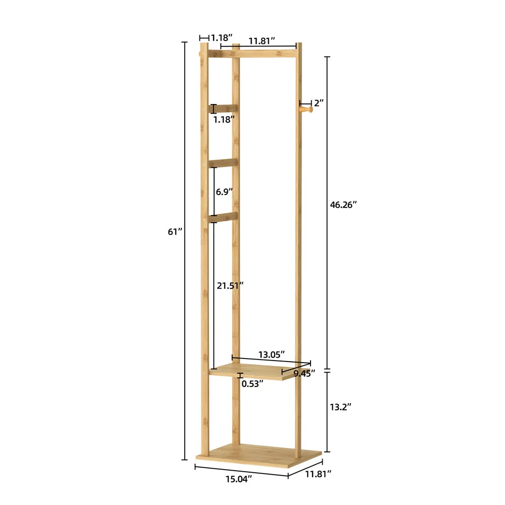 OEM Coat Rack Bamboo Storage Shelf Natural