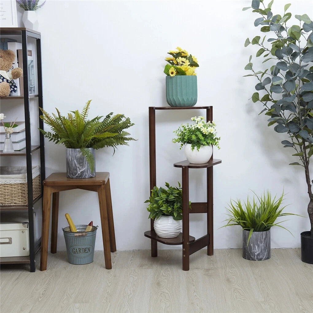 OEM Plant Stand 3-Tier Bamboo Corner Shelf Natural