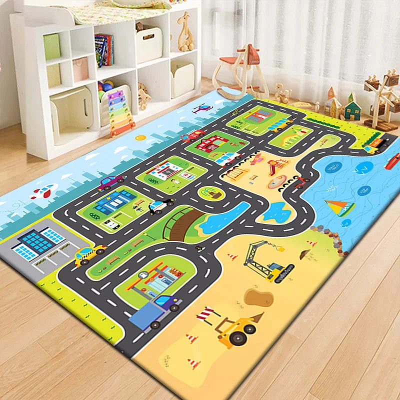 OEM Kids Road Play Rug Cartoon Parking Lot Non-Slip Carpe  140x200cm JSJR-3