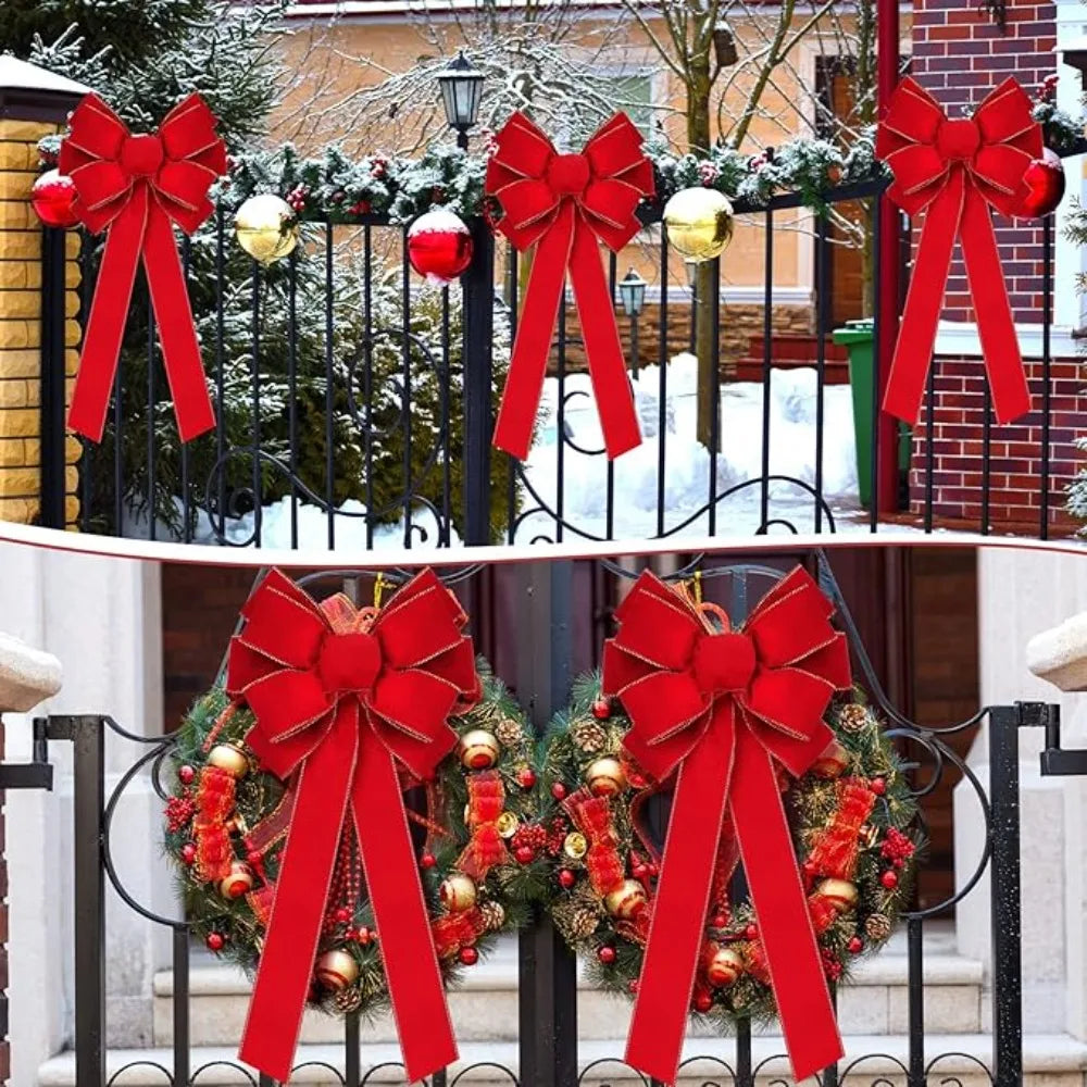 OEM Christmas Bow Velvet Glitter Edge Red 30x24cm