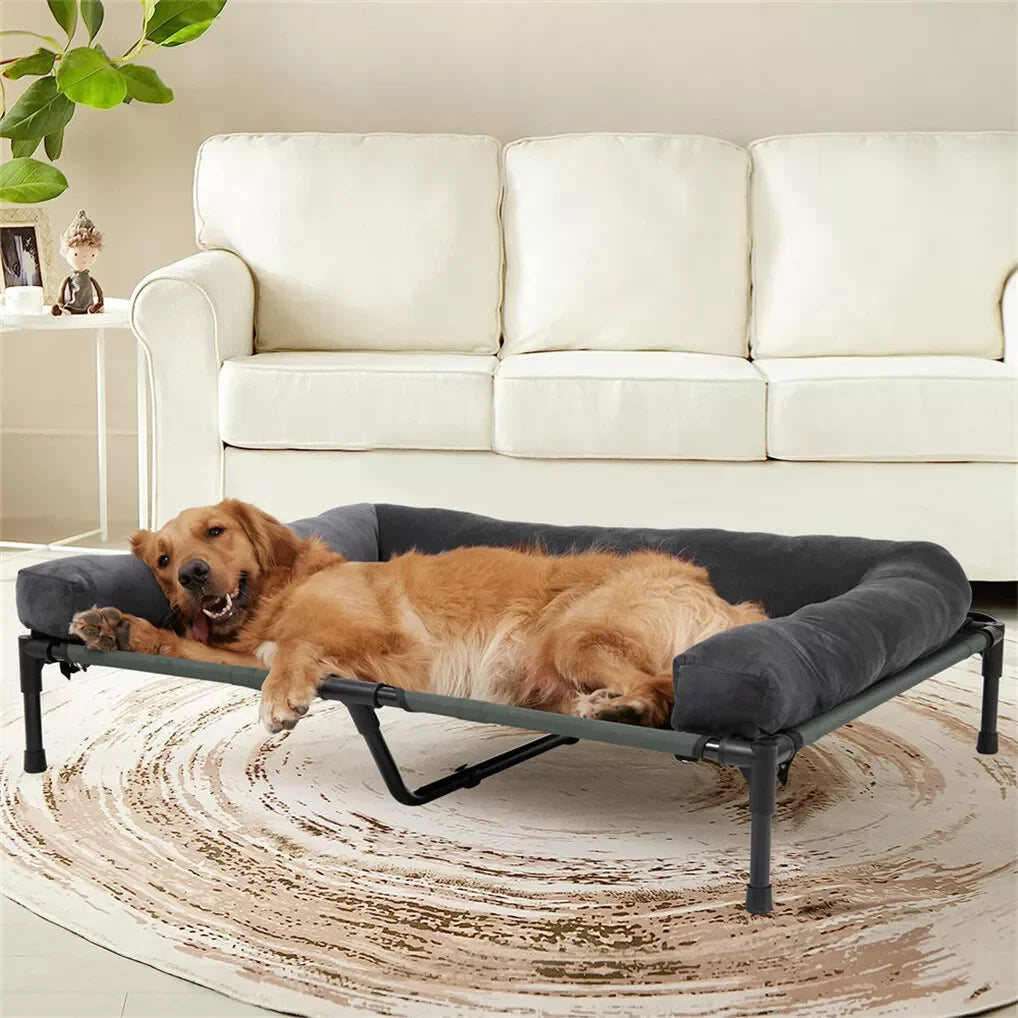 OEM Pet Bed Elevated Cooling Detachable Plush Bolster Gray Large