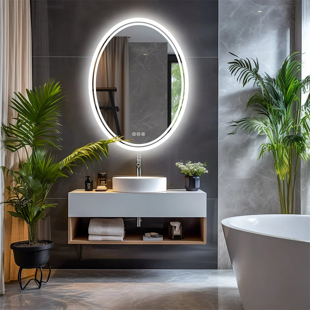 OEM Bathroom Mirror Oval LED Backlit Wall Mounted White
