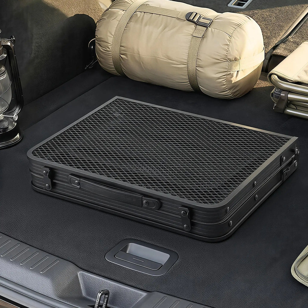 OEM Folding Camping Table Aluminium Mesh Top Black 88x40x27cm