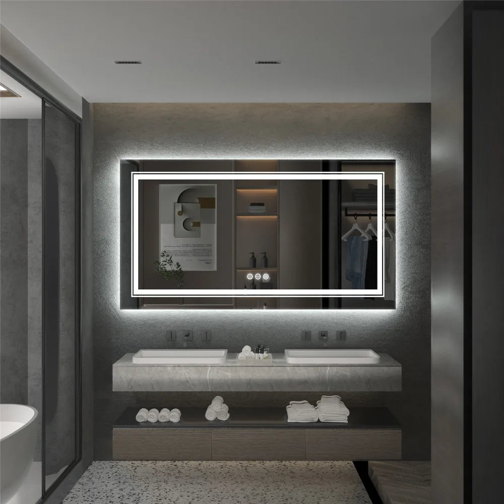 OEM Bathroom Mirror Wide LED Silver