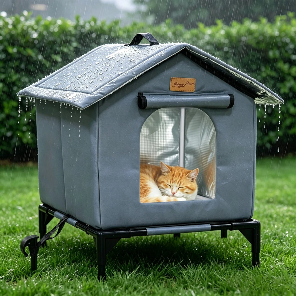 OEM Insulated Outdoor Cat Shelter Waterproof Oxford Fabric Dark Grey 45x42x55cm