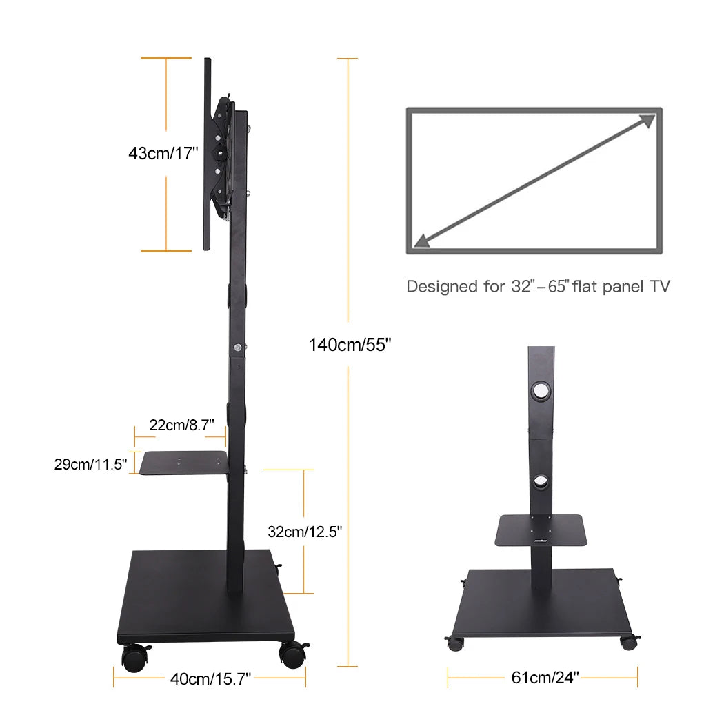 OEM TV Stand Height Adjustable Rolling Tilting Black 32-65 Inch