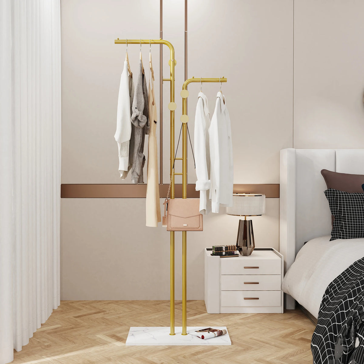 OEM Clothes Rack Heavy Duty Dual-Pole Metal Stone Base
