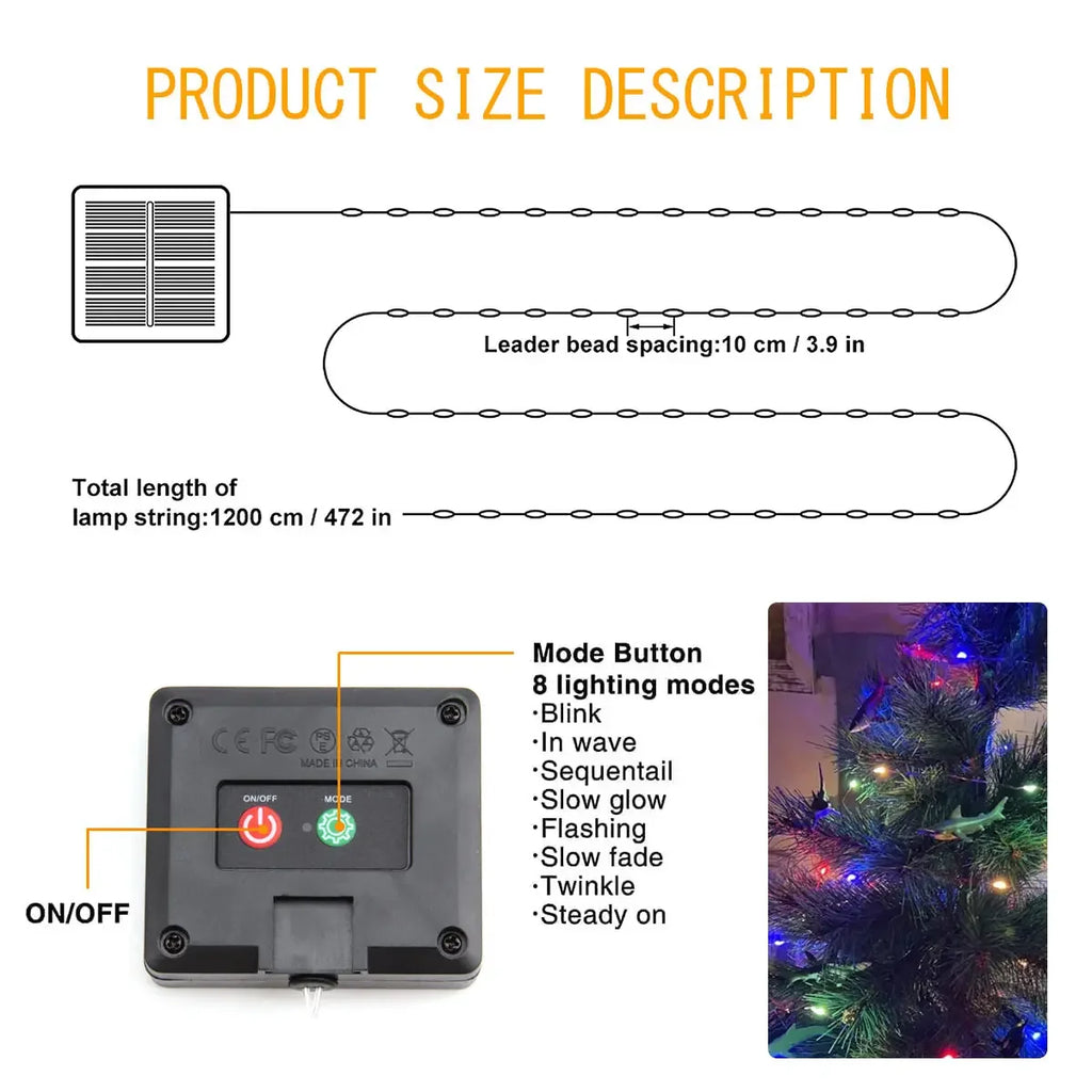 OEM Solar Fairy String Lights 300 LED 8 Modes IP65 Outdoor
